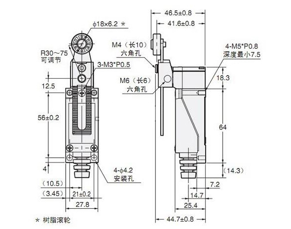 D4Vpd行程开兛_形尺寸图 D4Vpd行程开兛_形尺寸图